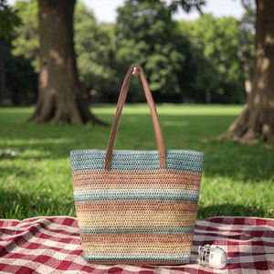 Bolsas de Playa Ecológicas de Paja, Bolsas de Compras para Viajes al Aire Libre, Bolsas de Paja de Gran Capacidad - Product Image 5