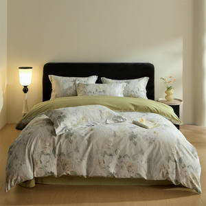 Haute qualité impression réactive 200TC motif végétal Textile de maison 100% coton vert <span class=keywords><strong>couette</strong></span> housse de <span class=keywords><strong>couette</strong></span> 2 taie d'oreiller ensemble de literie - Product Image 5