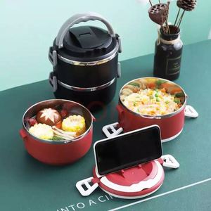 Pot isotherme portable multi-couches en acier inoxydable de style japonais, boîte à lunch double couche pour étudiants, vente en gros - Product Image 5