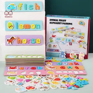 Preschool Educational Cartoon Animal Card Board Matching Puzzle Game Montessori Alphabets Flash Cards Animal Pairing Game