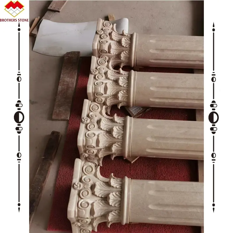 Architectural beige cream stone roman marble solid pillar design carved marble pillars columns for building