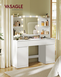 Table de maquillage moderne <span class=keywords><strong>VASAGLE</strong></span> blanche avec miroir <span class=keywords><strong>LED</strong></span>, tiroirs et rangements pour chambre à coucher - Product Image 1