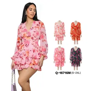 new arrive Street women ladies undefined Fashion elegant A Line Ruffles casual Dress Floral printing