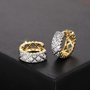 Pendientes de Oreja con Diseño Geométrico de Rombo en Dos Tonos para Mujer, Accesorios para el Día a Día - Product Image 3
