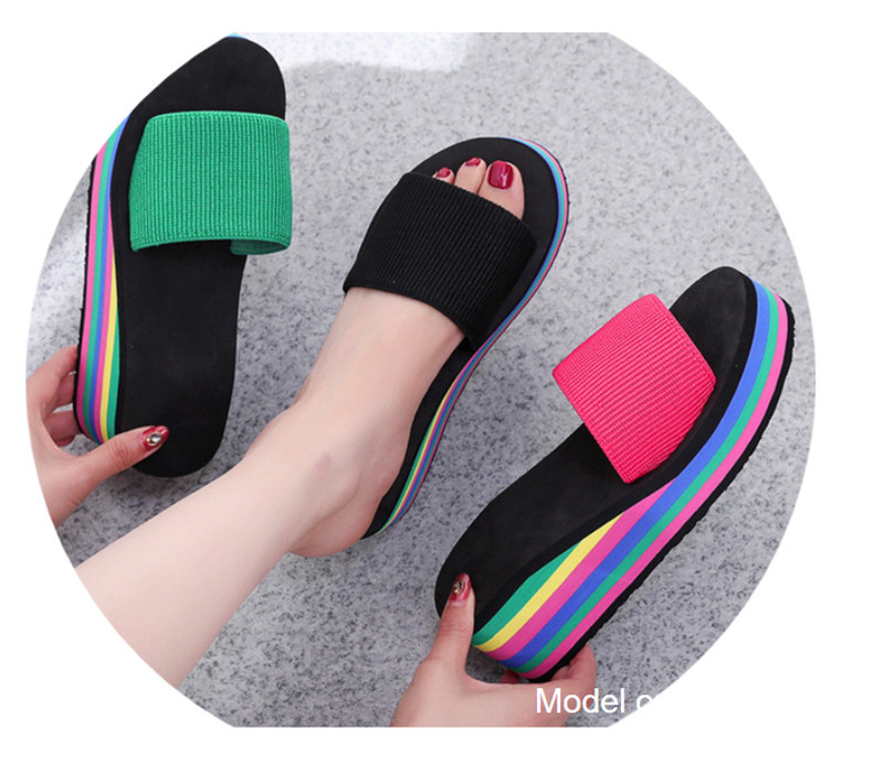 Summer Rainbow Platform Sandals and Slippers Colorful Casual Beach Flip Flops for Women