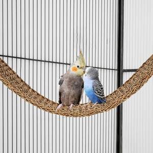 Jaring Tidur Burung Anyaman Rumput Alami, Tikar Panjat Tali, Mainan Kunyah, Aksesoris Kandang untuk Burung Beo, <span class=keywords><strong>Cockatiel</strong></span> & Hewan Peliharaan Kecil - Product Image 3