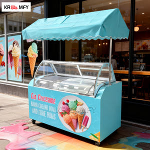 Carrito de Helados con Congelador, Remolcable, Metálico, Tipo Kiosco de Comida Rápida con Ruedas, Resistente a la Oxidación, con Toldo para Exhibición de Gelato - Product Image 3