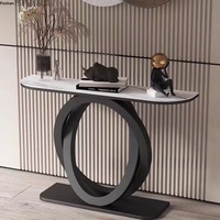 Mesa de Entrada de Estilo Italiano Moderno y Sencillo, Multifuncional, de Metal y Piedra, con Diseño Semicircular, de Lujo Ligero