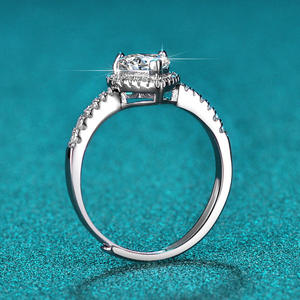S925 perak murni wanita, zirkon bentuk hati 0.8 CT cincin dapat disesuaikan - Product Image 3