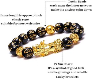 Braccialetto Pi Xiu Feng Shui in <span class=keywords><strong>Ossidiana</strong></span> Nera, <span class=keywords><strong>Bracciale</strong></span> Regolabile Portafortuna in Pietra Naturale - Product Image 2