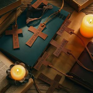 PU Leather Cross-Shaped <b>Bookmark</b> with Embossed Design-Portable Modern Promotional <b>Gift</b> for Weddings Birthdays & Events - Product Image 4