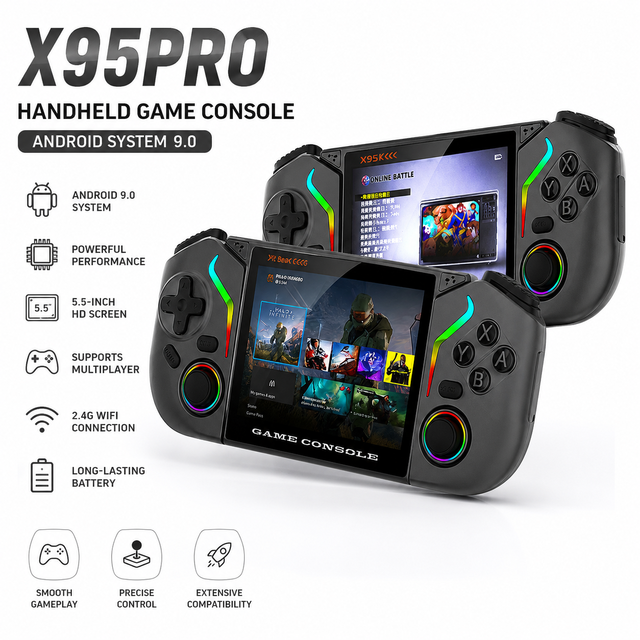 X95 Pro Handheld Game Console 3.5 Inch 640x480 IPS Screen HD Portable Video Game Player Android 9.0 Gaming Console for Gifts