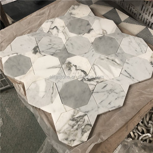 Mosaïque de Pierre Naturelle Rosa Norvegia Cristal Marbre Blanc <span class=keywords><strong>avec</strong></span> Incrustation Moderne en Laiton Jet d'Eau, Plancher Mural de 10mm d'Epaisseur - Product Image 2