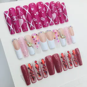 soft gel hand made press on nails set Tips Acrylic Nail Colorful Artificial Fingernails Wholesale Designer with diamond