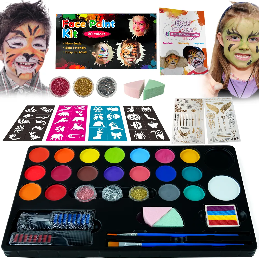 KHY MOQ 50 комплектов 20 видов цветов для лица, оптовая продажа, Набор Палитр Для рисования для лица, тела
