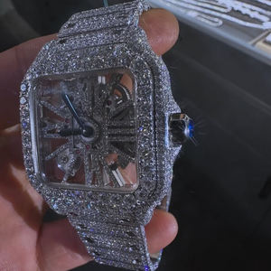 Модные мужские часы с ажурным дизайном, инкрустированные стразами, индивидуальный дизайн, популярные дизайнерские люксовые часы-скелетоны на запястье - Product Image 2