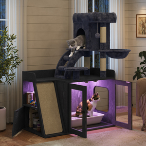 Litter Box Enclosure With <b>Cat</b> Tree Sisal Scratching Board Storage Space Modular Indoor Playground - Product Image 2