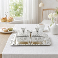 Ensemble de sucriers en argent plaqué pour servir des fruits secs, des bonbons, décoration de la maison, artisanat indien, café, thé, sucre, épices, deux pots