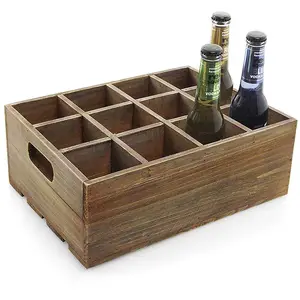 Vintage Finish Rustic Brown Wood 12 Slot Beer Bottle Serving Crate/Beer Storage Box