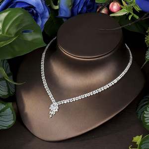 Simple 4 piezas cristal CZ Zircon collar hojas pendientes lujo Dubai Nigeria fiesta boda conjuntos de joyería para mujeres - Product Image 5