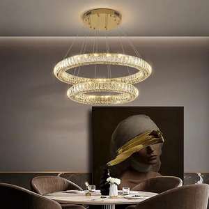 Vente chaude Gradateur Rond Pendentif Lumière Chambre Intérieur Hôtel Anneau Décoratif Cercle Lustres En Cristal - Product Image 4