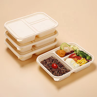 Bol à soupe d'emballage alimentaire jetable en plastique à 3/4 compartiments Boîte à nouilles en carton blanc Récipient à emporter