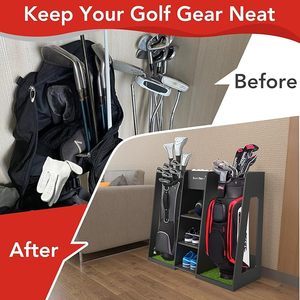 Organizador de bolsas de golf, soporte de almacenamiento, compatible con 2 bolsas de palos de golf extra grandes y múltiples accesorios para equipos de golf - Product Image 3