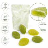 Green Leaf Shaped Amber Sugar Candy Crystal Hard Texture Tea Flavor Novelty Party Treats Cake Decoration Snack Confectionery
