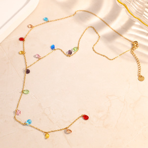 Collier en acier inoxydable en forme de Y, plaqué or 18 carats, pendentif goutte d'eau en zircon coloré, minimaliste, pour un usage quotidien, tendance - Product Image 3