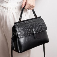 Sac fourre-tout grande taille en cuir véritable pour femme, nouveau style 2026, rétro, haut de gamme, pour le quotidien, polyvalent, avec deux rabats, motif crocodile