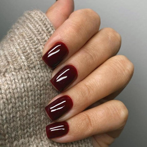 Faux ongles en résine à presser, couleur unie, courts, rouge du Nouvel An, couvrant entièrement, imperméables, amovibles, pour la décoration des ongles en DIY, pas cher - Product Image 1