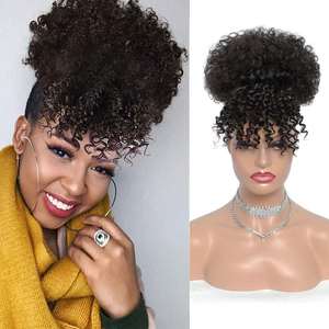 Venta al por mayor fácil de usar clip de cordón en corto Afro Kinky Jerry rizado Clip en extensiones de cabello con flequillo para mujeres y niñas negras - Product Image 4