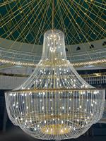 Lustre Candelabre Rond Doré Vintage à 2 Niveaux pour Salle de Banquet, Mosquée, Lustre de Luxe pour Plafond Haut