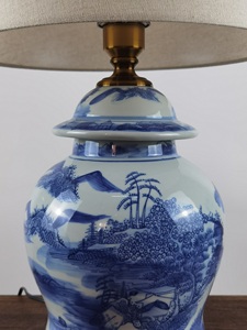 Giá mục tiêu màu xanh và trắng mô hình cổ điển nhỏ Đèn Gốm làng sáng lên - Product Image 5