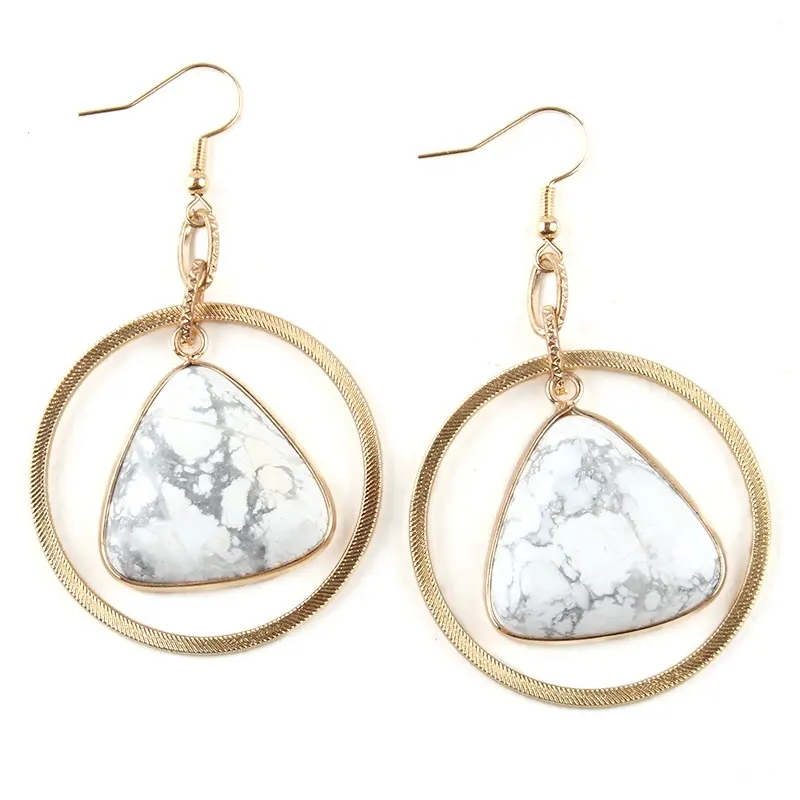 Natural Dangle Mineral Gemstone Charm Pendant Earring Gold Punk Metal Dangling Metal Disco Earrings Hoop White Howlite Earrings