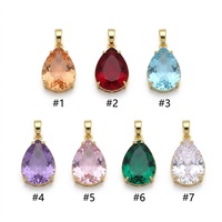 Pendentif Goutte d'eau Multicolore en Zircon Cubique Facetté Plaqué Or, Forme Poire, Sertissage à Griffes, Tonalité Or pour la Fabrication de Bijoux pour Femmes