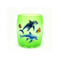 Verre à shot personnalisable en forme de baril, givré, avec base ondulée, motif animalier peint par pulvérisation et décalcomanie, souvenir