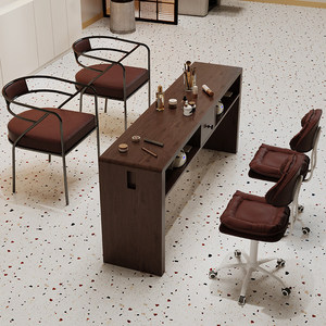 Juego de Mesa y Silla de Manicura Comercial de Madera Maciza de Estilo Japonés Moderno (Acabado en Nogal) con Colector de Polvo Integrado - Product Image 5
