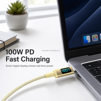Câble de charge rapide USB-C vers C 100W avec affichage numérique LED intelligent, cordon tressé en nylon Type-C avec puce PD pour iPhone 18 et ordinateurs portables