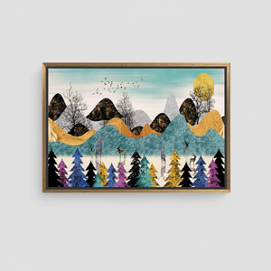 Impression sur toile Forêt abstraite : Décoration en verre trempé Paysage montagneux, TOILE ENCADRÉE DORÉE - Product Image 2