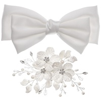 Élégante Pince à Cheveux Nœud Floral avec Perles Blanches et Strass, Grand Ruban, Accessoire de Mariée Personnalisé pour Coiffure de Mariage