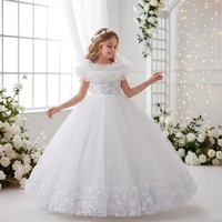 Western Style Fluffy Mesh Girl Party Dress Shining Beads Flower Girl Wedding Dress Elegant Children's Princess Dress for 10 Y