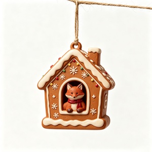 Decorazione <span class=keywords><strong>Natalizia</strong></span> Vintage in Resina, <span class=keywords><strong>Casetta</strong></span> di Pan di Zenzero con Statuetta di Volpe, Ornamento da Appendere all'Albero, Regalo Natalizio - Product Image 1