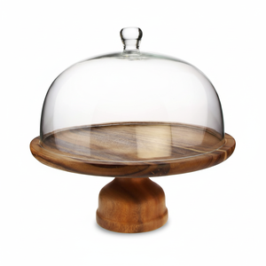 ทำด้วยมือไม้ยืนเค้กที่มีแก้วโดมออกแบบทำด้วยมือไม้ยืนเค้กที่มีกระจกด้านบน - Product Image 1