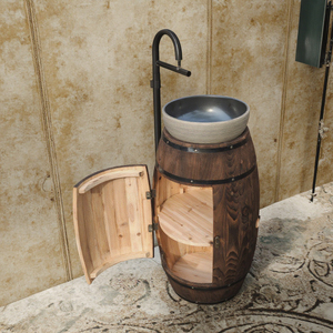 Support de lavabo de comptoir en <span class=keywords><strong>bois</strong></span> de luxe, en forme de fût de chêne vieilli, design en arche, 35 cm, en stock - Product Image 5