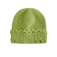 Gorro de punto Van Sally transfronterizo, nueva tendencia urbana de otoño-invierno, color liso, con agujeros rasgados, bordado de logotipo personalizable, estilo retro antiguo.
