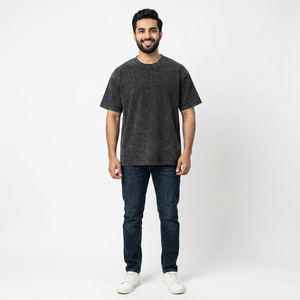 T-shirt unisexe surdimensionné en coton avec logo personnalisé, délavé style vintage, basique, grande taille, streetwear décontracté FINER THREADS, respirant, manches courtes - Product Image 1