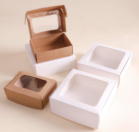Boîte en carton kraft blanc avec couvercle transparent pour pâtisserie, biscuits, desserts, gâteaux, cadeaux, logo personnalisé
