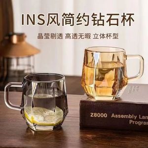 Diamond Handle Glass Drinking Cup 350Ml Transparent With Handle For Water Milk Coffee Juice Party Use - Product Image 4
