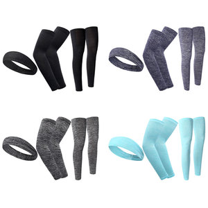 Ice Silk <b>Sunscreen</b> Set Leg Sleeves Headband Unisex Outdoor Sports UV Protection Summer Cooling Gear Solid Color Adult Size - Product Image 3